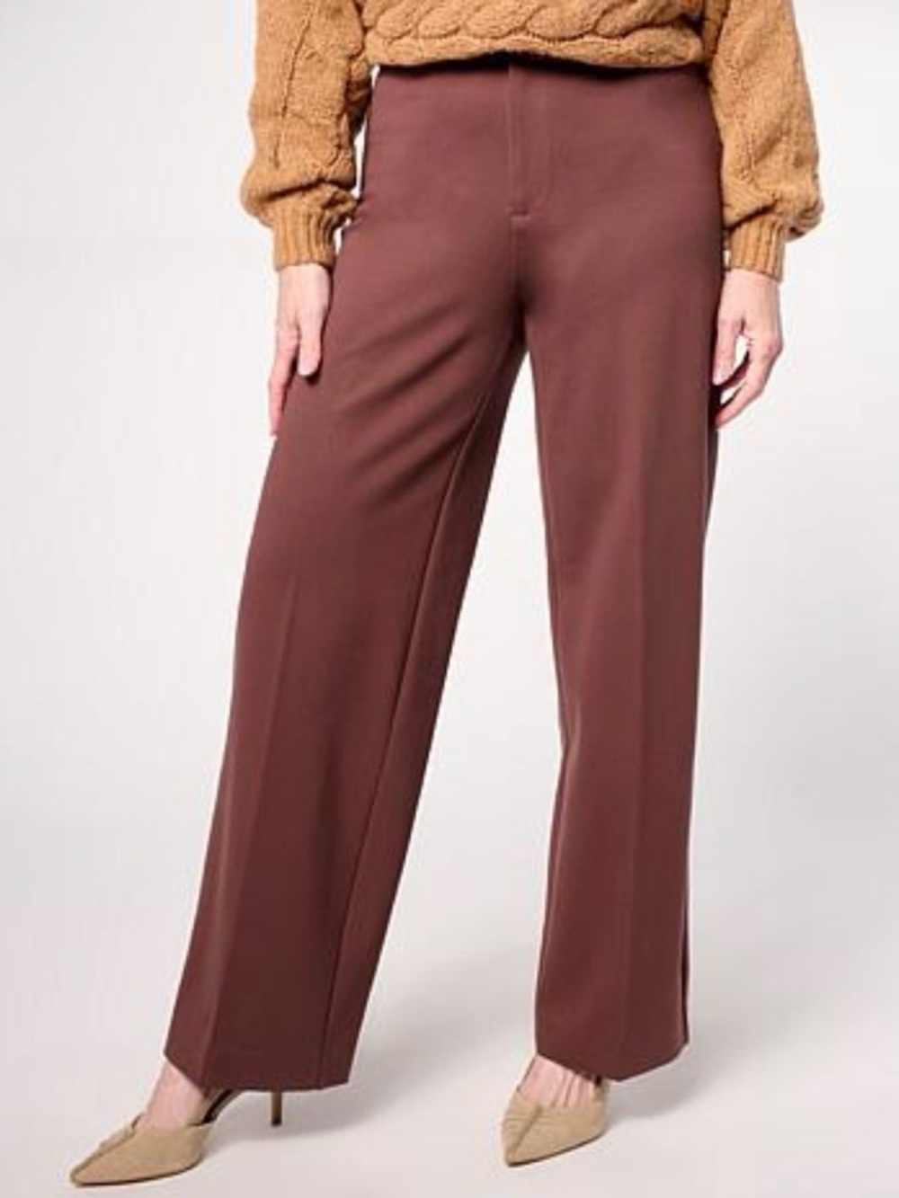 G by Giuliana Ponte Knit Wide-Leg Pants in Dark Coffee
